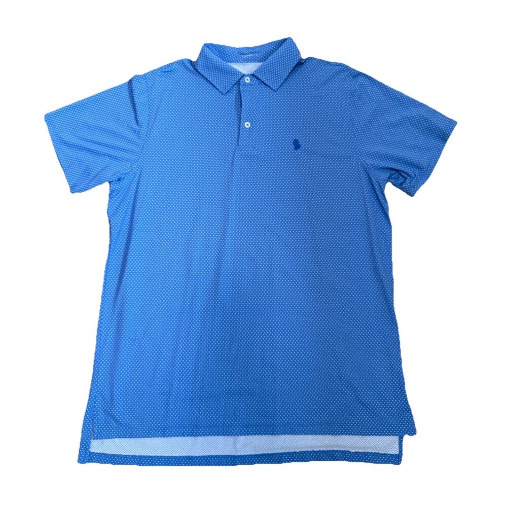 B Draddy Sport Golf Polo Shirt L Mt Vernon C Club Logo  Blue White Pin Dots